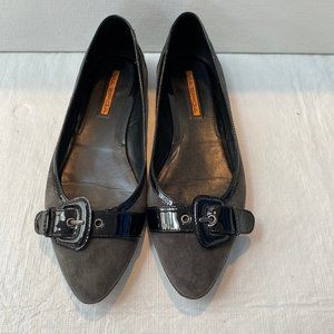 Via Spiga Grey Suede and Black Patent Flats